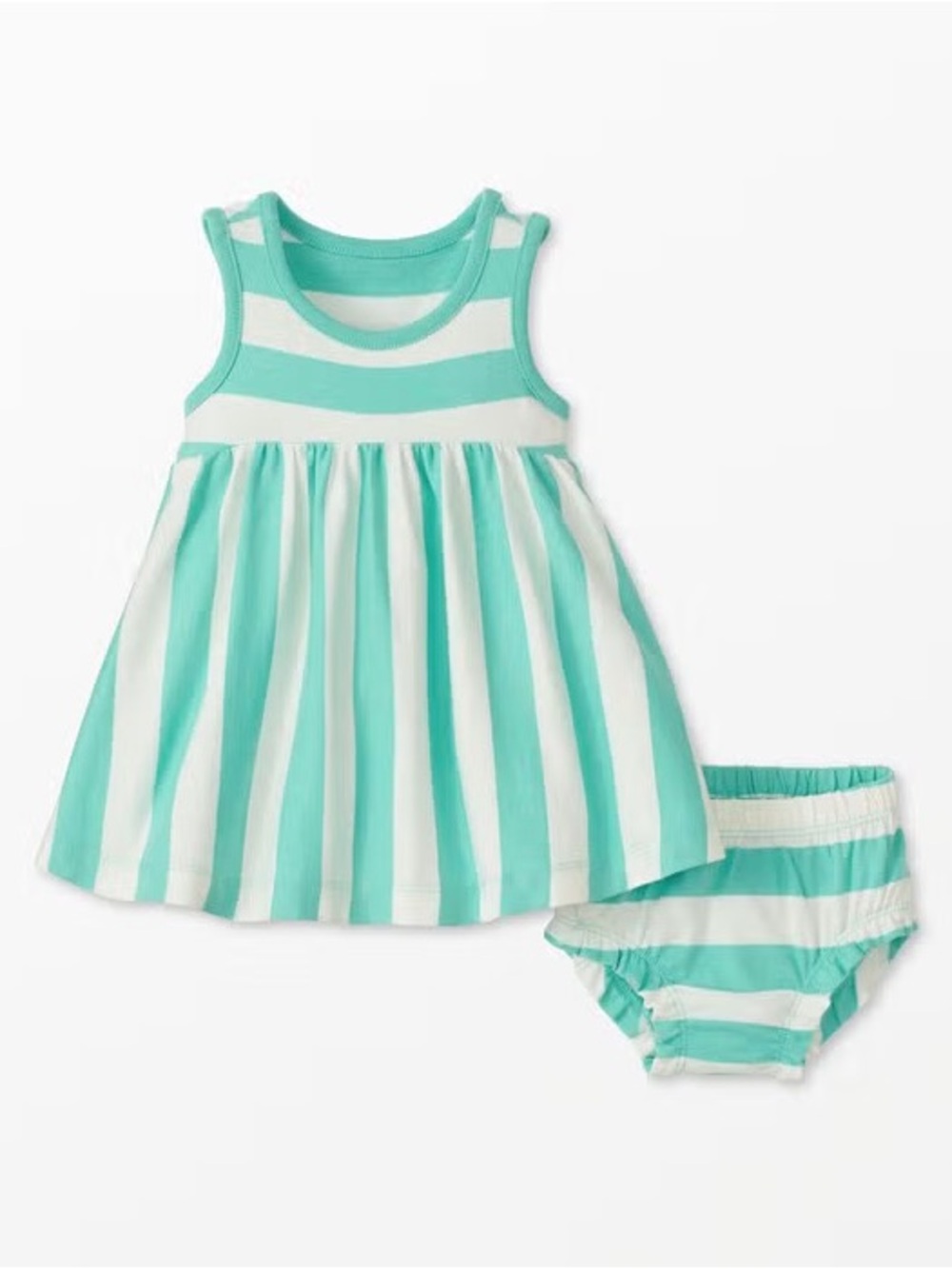 Hanna Andersson Teal Baby Striped Dress & Bloomer Set (3-6mo)